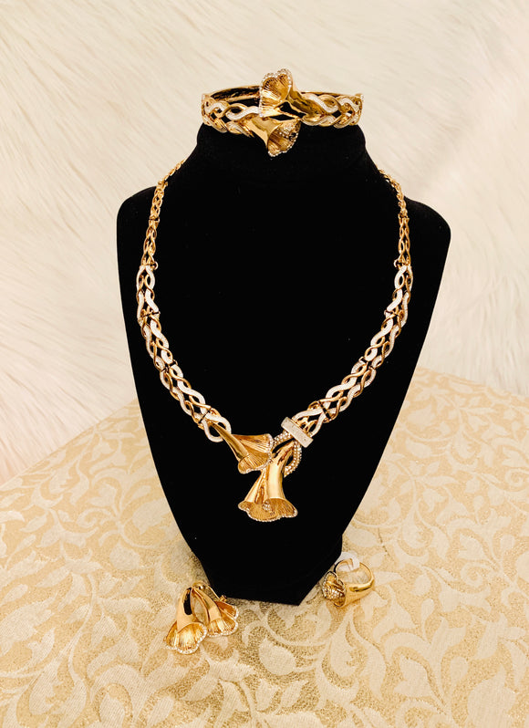 Gold Layered Necklace , Pendant, Bangle, Ring and Earrings Set