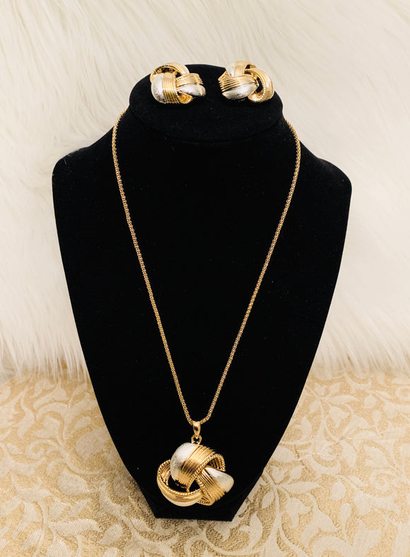 Gold Layered Necklace, Pendant and Earrings Set