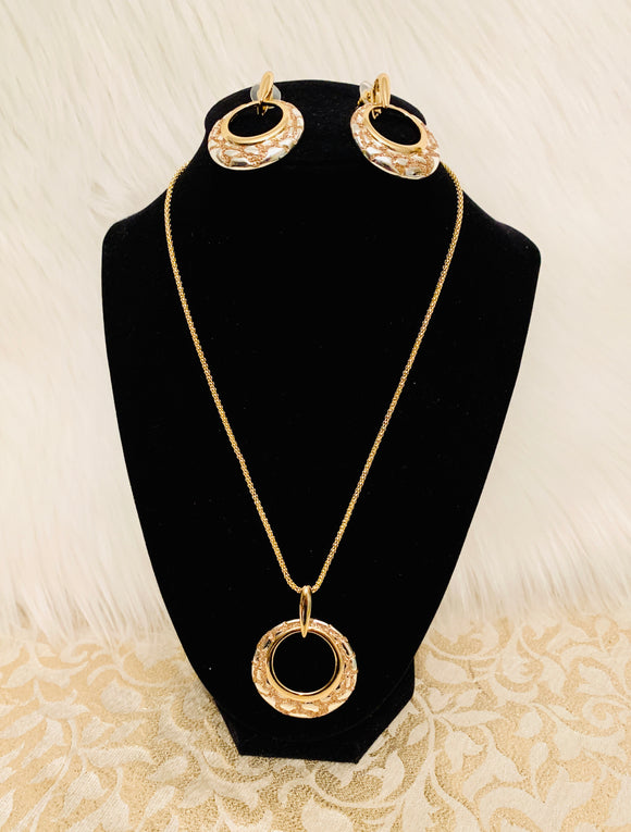 Gold Layered Necklace, Pendant and Earrings Set