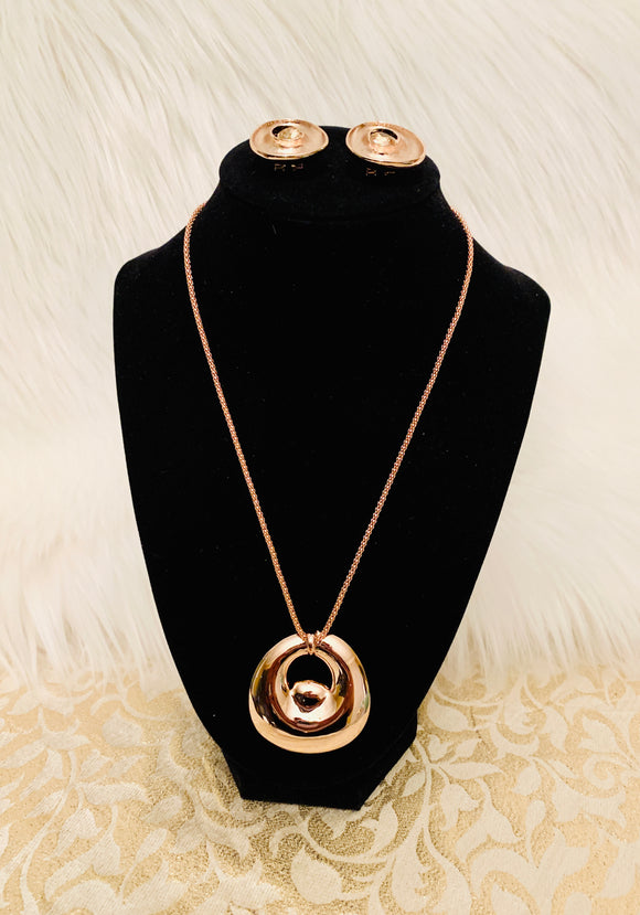 Rose Gold Layered Necklace, Pendant and Earrings Set