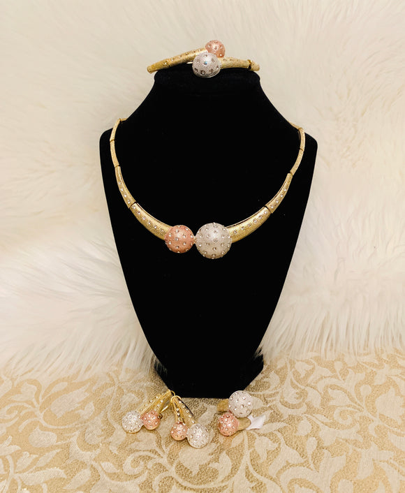 Gold Layered Necklace, Bangle, Ring and Earrings Set