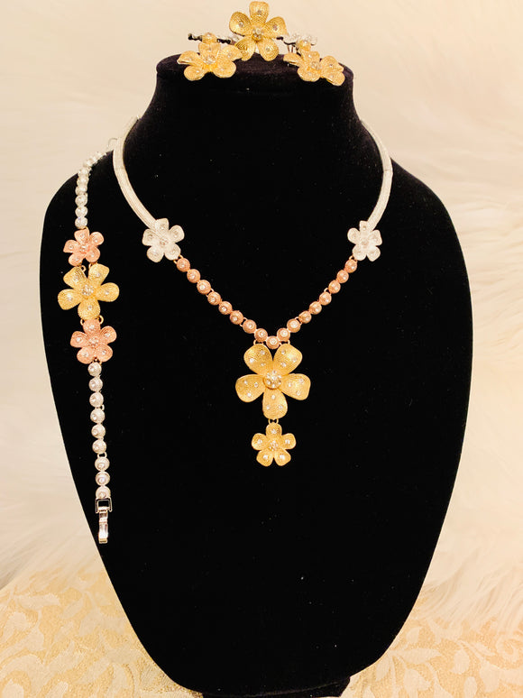 Gold Layered Necklace, Bracelet and Earrings Set