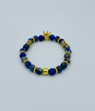 Men's Beaded Gold Crown Bracelet (Blue).