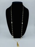 18K Gold Layered Long Pearl and Tassel Necklace.